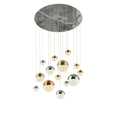 Lampadario Contemp Pianeti Acciaio Cromo Policarbonato Ottone Led 109W 4000K