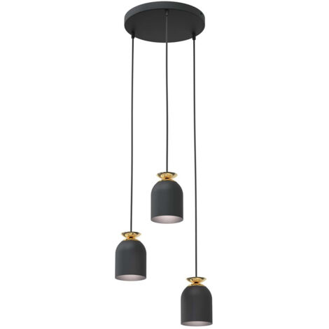 Lampadario Contemporaneo 3 Luci Bastet Base Tonda In Acciaio Nero E Oro