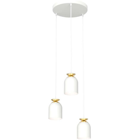Lampadario Contemporaneo 3 Luci Target Base Tonda In Acciaio Bianco E Oro