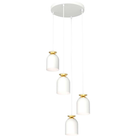 Lampadario Contemporaneo 4 Luci Target Base Tonda In Acciaio Bianco E Oro