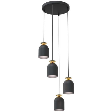 Lampadario Contemporaneo 4 Luci Target Base Tonda In Acciaio Nero E Oro