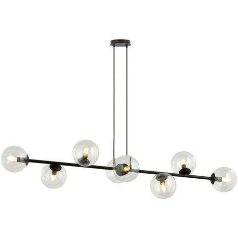 Lampadario Contemporaneo 8 Luci Durga In Acciaio Nero E Sfere Vetro Trasparente