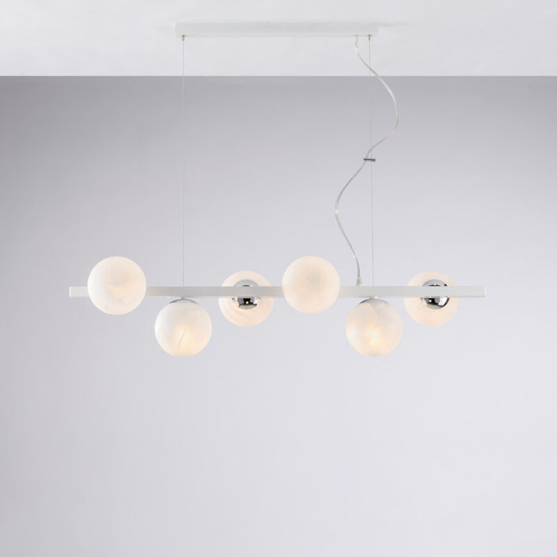 Bonetti Illumina Sospensione In Ferro Laccato Bianco E Cromo 6 Luci...