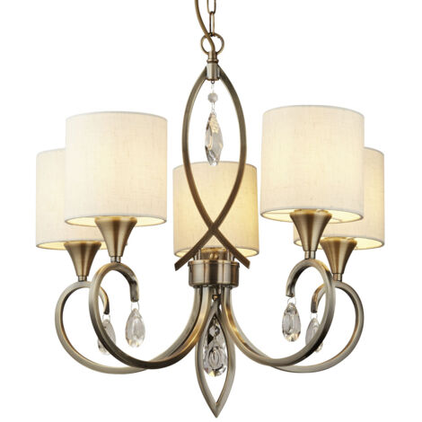 Lampadario Contemporaneo Alberto Acciaio Ottone Vetro Bianco 5 Luci E14