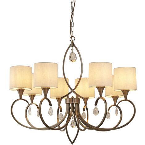 Lampadario Contemporaneo Alberto Acciaio Ottone Vetro Bianco 8 Luci E14