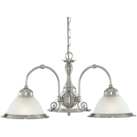 Lampadario Contemporaneo American Dinner Acciaio Argento Vetro 3 Luci E27