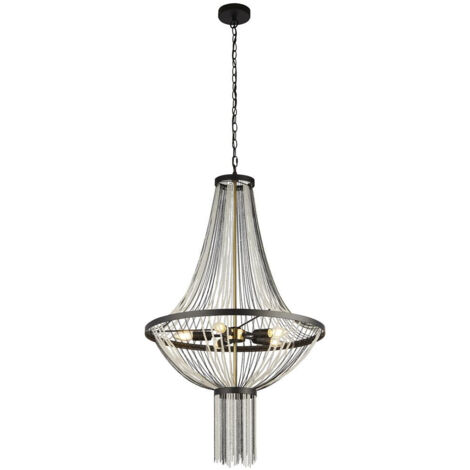 Lampadario Contemporaneo Baguette Acciaio Nero Policarbonato Ottone 5 Luci E14