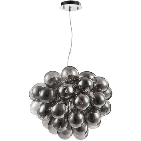 Lampadario Contemporaneo Balbo Metallo Nichel 8 Luci Diffusori Fume
