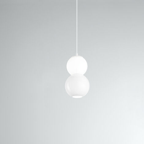 Lampadario Contemporaneo Binario Metallo Bianco Vetro Led 10+10W 3000K