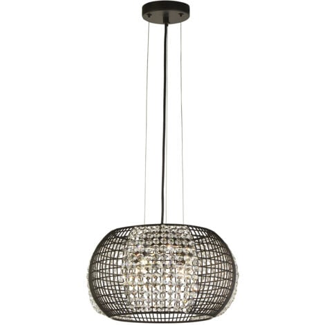 Lampadario Contemporaneo Cage Acciaio Nero Vetro Trasparente 4 Luci G9