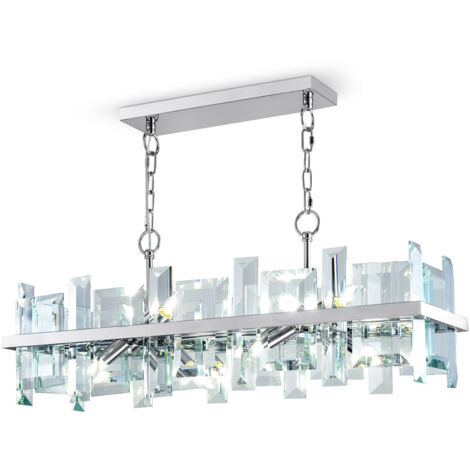 Lampadario Contemporaneo Cerezo Metallo Cromo 8 Luci Diffusori Vetro E Metallo