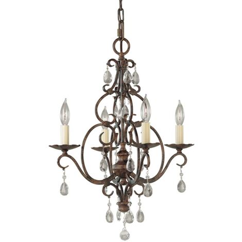 Lampadario Contemporaneo Chateau Acciaio Bronzo Moka Cristallo 4 Luci E14