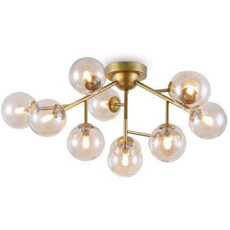Lampadario Contemporaneo Dallas Metallo Oro 12 Luci Diffusori Ambra