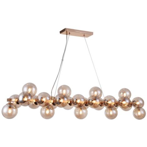 Lampadario Contemporaneo Dallas Metallo Oro 25 Luci Diffusori Vetro Ambra