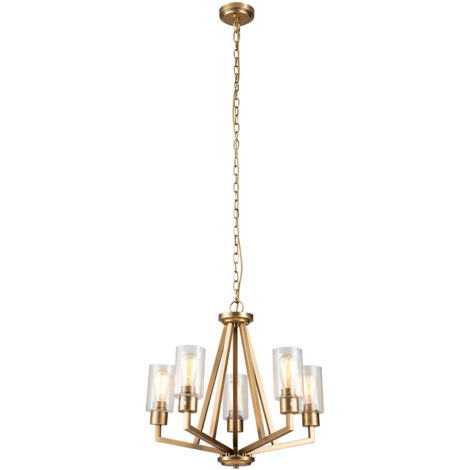Lampadario Contemporaneo Deryn Acciaio Ottone Naturale 5 Luci E27