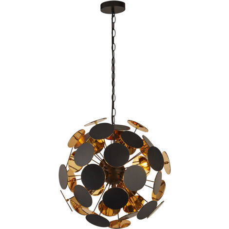 Lampadario Contemporaneo Disco Acciaio Nero Policarbonato Oro 4 Luci E14