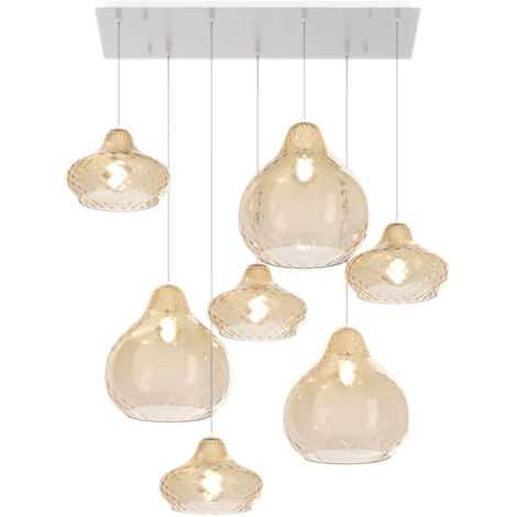 Lampadario Contemporaneo Dress Metallo Bianco Vetro Ambra 7 Luci E27