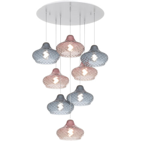 Lampadario Contemporaneo Dress Metallo Bianco Vetro Zaffiro-Ruggine 8 Luci E27