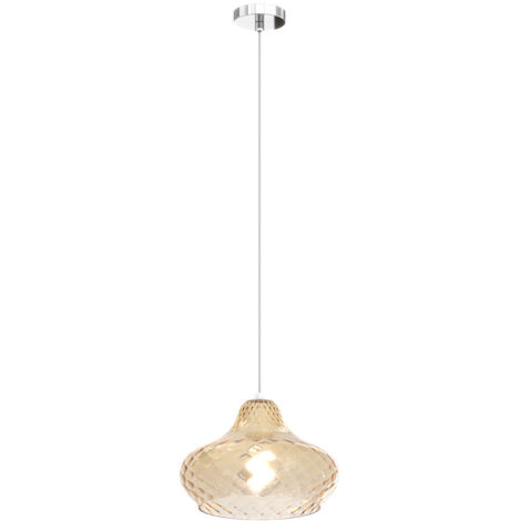 Lampadario Contemporaneo Dress Metallo Cromo Vetro Ambra 1 Luce E27