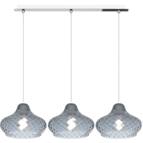 Lampadario Contemporaneo Dress Metallo Cromo Vetro Blu 3 Luci E27