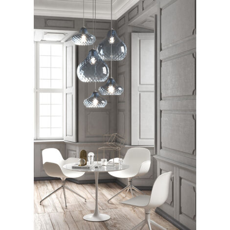 Lampadario Contemporaneo Dress Metallo Cromo Vetro Blu 5 Luci E27