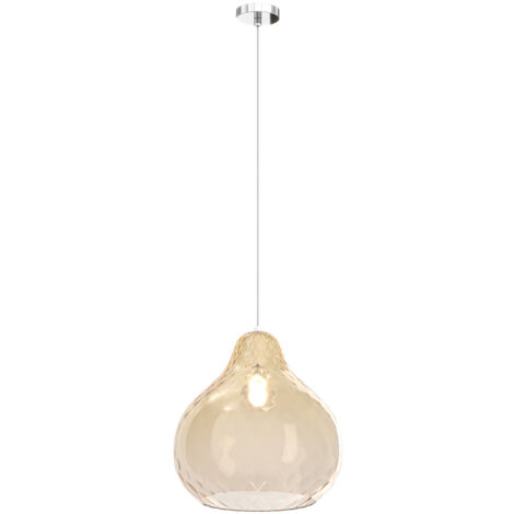 Lampadario Contemporaneo Dress Metallo Cromo Vetro Grande Ambra 1 Luce E27