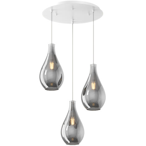 Lampadario Contemporaneo Drop 2.0 Metallo Bianco Vetro Fumè 3 Luci E27