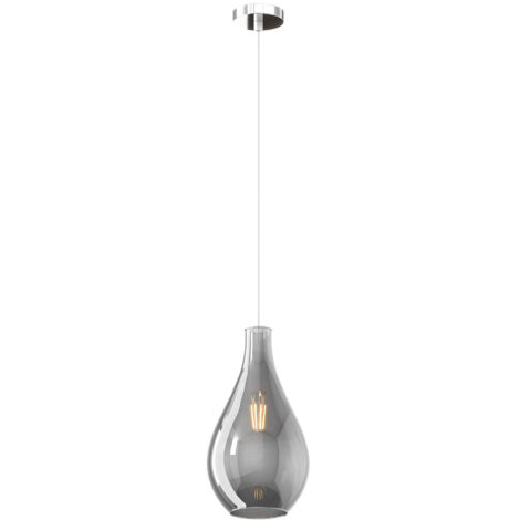 Lampadario Contemporaneo Drop 2.0 Metallo Cromo Vetro Fumè 1 Luce E27
