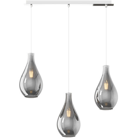 Lampadario Contemporaneo Drop 2.0 Metallo Cromo Vetro Fumè 3 Luci E27