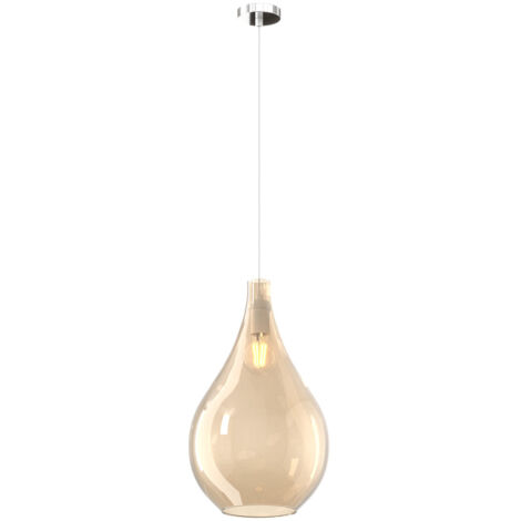 Lampadario Contemporaneo Drop 2.0 Metallo Cromo Vetro Grande Ambra 1 Luce E27