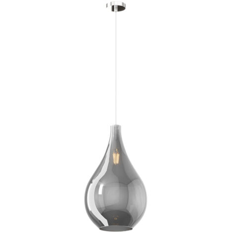 Lampadario Contemporaneo Drop 2.0 Metallo Cromo Vetro Grande Fumè 1 Luce E27