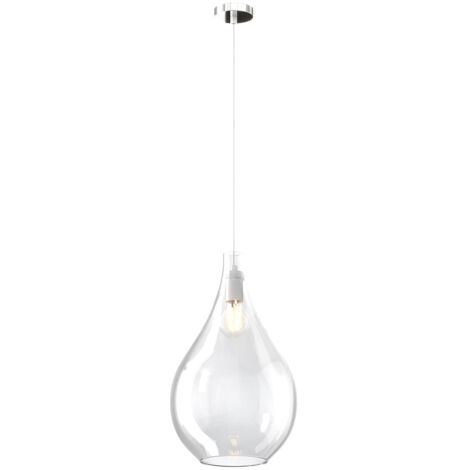 Lampadario Contemporaneo Drop 2.0 Metallo Cromo Vetro Grande Trasp 1 Luce E27