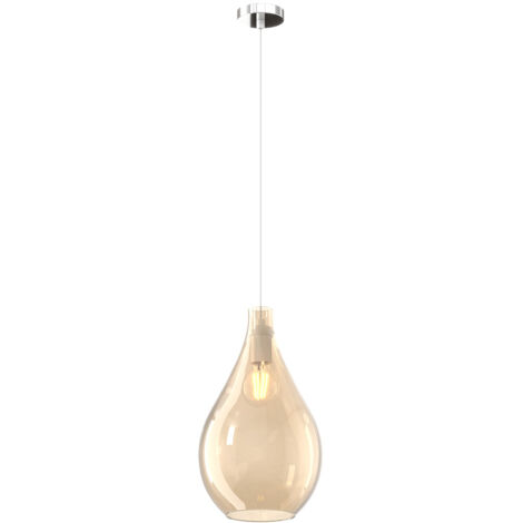 Lampadario Contemporaneo Drop 2.0 Metallo Cromo Vetro Medio Ambra 1 Luce E27