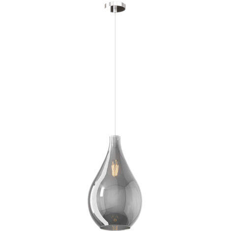 Lampadario Contemporaneo Drop 2.0 Metallo Cromo Vetro Medio Fumè 1 Luce E27