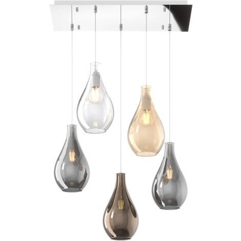 Lampadario Contemporaneo Drop 2.0 Metallo Cromo Vetro Multicolor 5 Luci E27