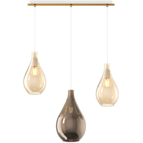 Lampadario Contemporaneo Drop 2.0 Metallo Ottone Vetro Ambra-Bronzo 3 Luci E27