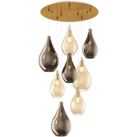 Lampadario Contemporaneo Drop 2.0 Metallo Ottone Vetro Ambra-Bronzo 8 Luci E27