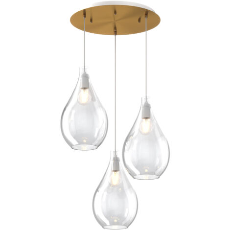 Lampadario Contemporaneo Drop 2.0 Metallo Ottone Vetro Trasparente 3 Luci E27