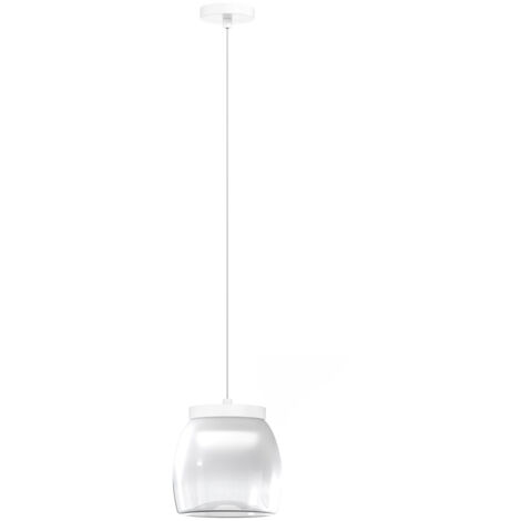 Lampadario Contemporaneo Drum Metallo Bianco Vetro 1 Luce Led 8W Calda