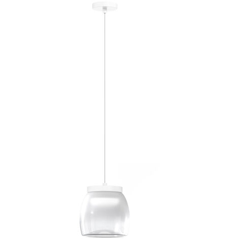 Lampadario Contemporaneo Drum Metallo Bianco Vetro 1 Luce Led 8W Calda