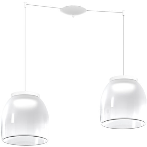 Lampadario Contemporaneo Drum Metallo Bianco Vetro 2 Luci Led 32W Calda