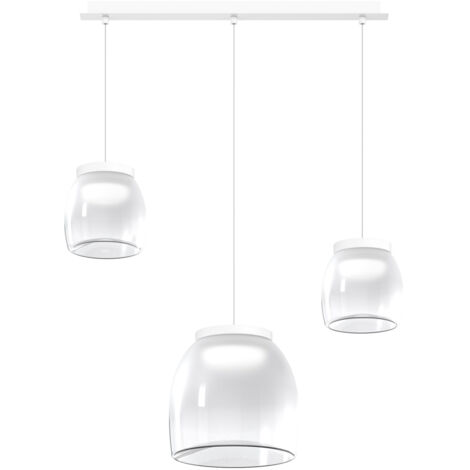 Lampadario Contemporaneo Drum Metallo Bianco Vetro 3 Luci Led 16-16W Calda