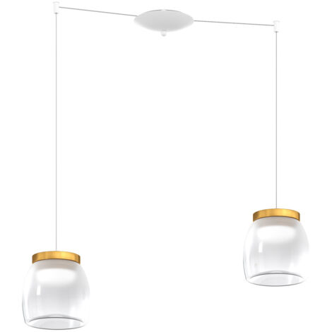 Lampadario Contemporaneo Drum Metallo Bianco Vetro Oro 2 Luci Led 16W Calda