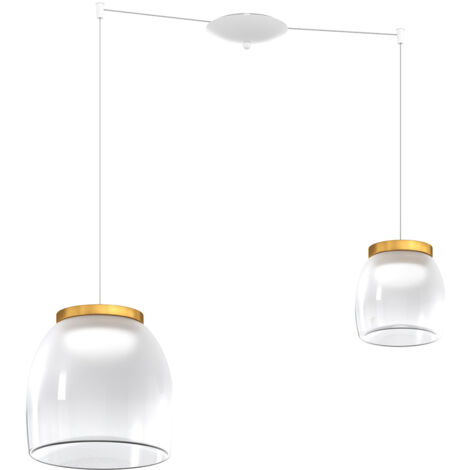 Lampadario Contemporaneo Drum Metallo Bianco Vetro Oro 2 Luci Led 8-16W Calda