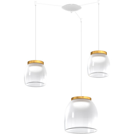 Lampadario Contemporaneo Drum Metallo Bianco Vetro Oro 3 Luci Led 16-16W Calda