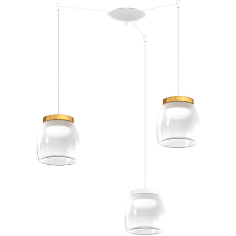 Lampadario Contemporaneo Drum Metallo Bianco Vetro Oro 3 Luci Led 24W Calda