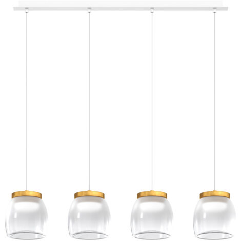 Lampadario Contemporaneo Drum Metallo Bianco Vetro Oro 4 Luci Led 32W Calda