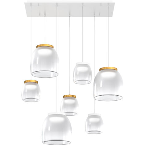 Lampadario Contemporaneo Drum Metallo Bianco Vetro Oro 7 Luci Led 32-48W Calda