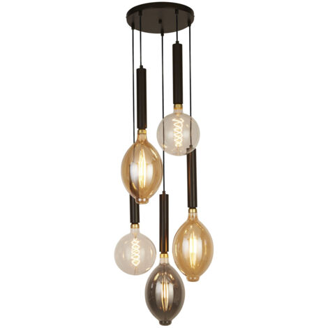 Lampadario Contemporaneo Dulwich Acciaio Nero 5 Luci E27