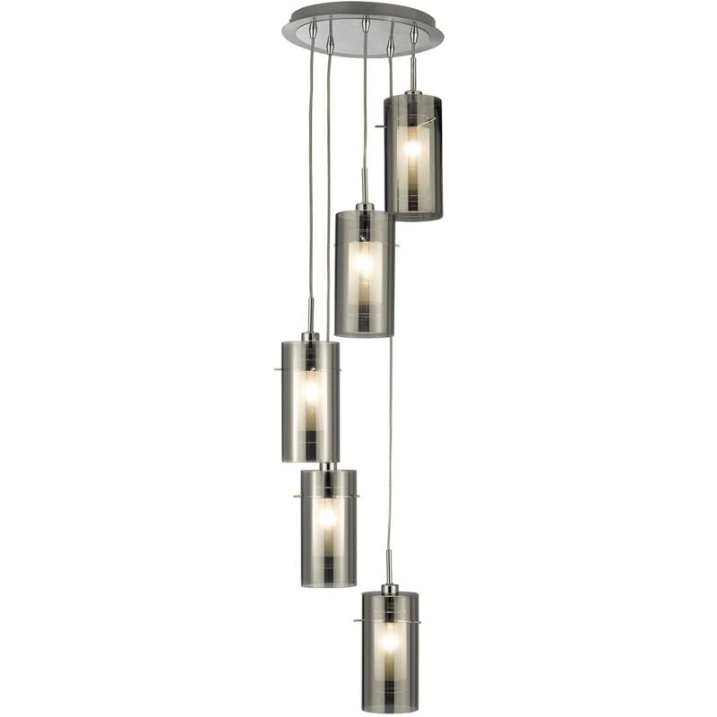 Lampadario Contemporaneo Duo 2 Acciaio Argento Cromo 5 Luci E14